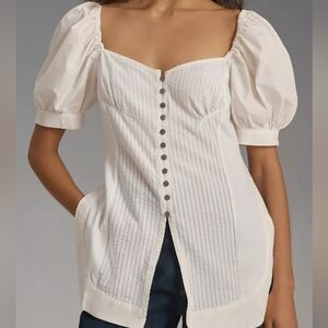 Anthropologie Maeve Puff sleeve sweetheart top